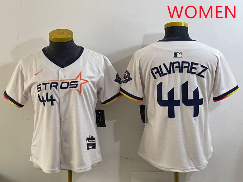 Women Houston Astros #44 Alvarez Cream Three generations Joint Name 2025 Nike MLB Jersey style 6->women mlb jersey->Women Jersey